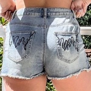 Custom Flame Denim Shorts